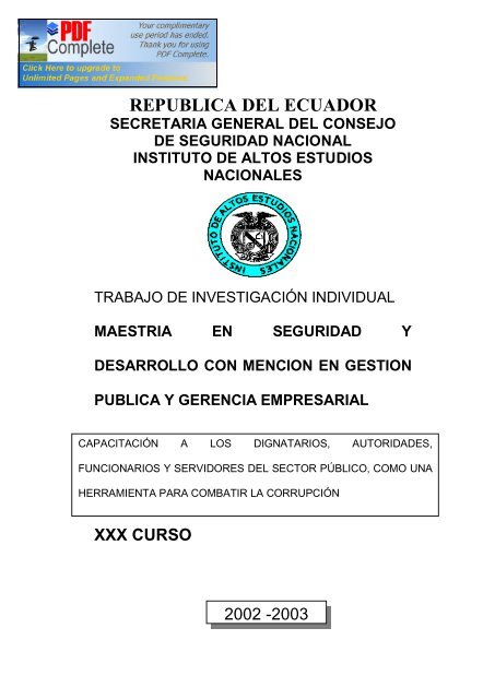 REPUBLICA DEL ECUADOR - Repositorio Digital IAEN
