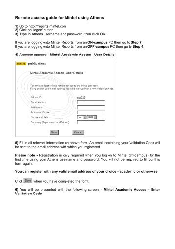Remote access guide for Mintel using Athens - University of Ulster ...