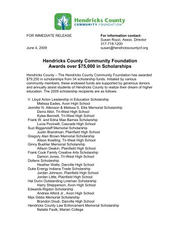 Hendricks County Community Foundation Awards over $75,000 in ...