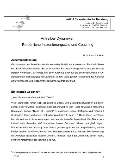 Antreiber-Dynamiken -PersÃ¶nliche Inszenierungsstile und Coaching