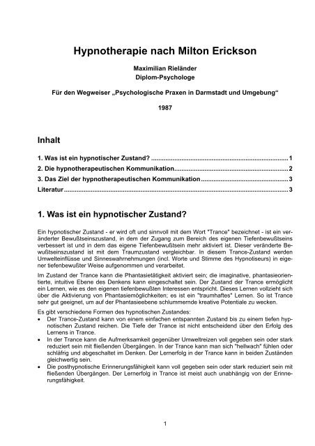 Pdf Hypnotherapie Nach Milton Erickson Psychologische - 