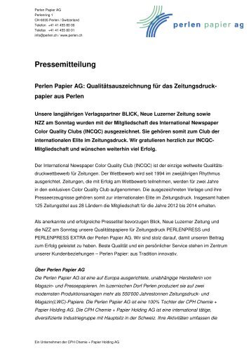 Pressemitteilung - Perlen Papier AG