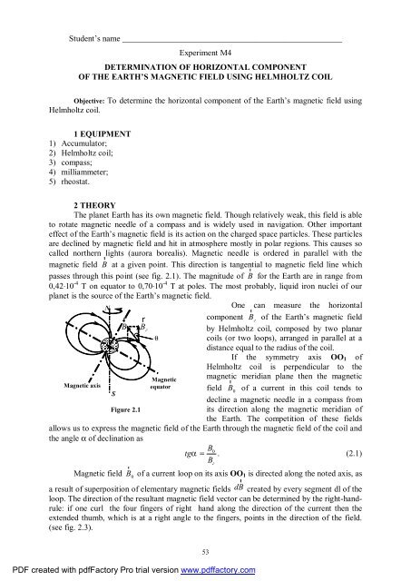 Experiment M4 DETERMINATION OF HORIZONTAL ... - ELARTU