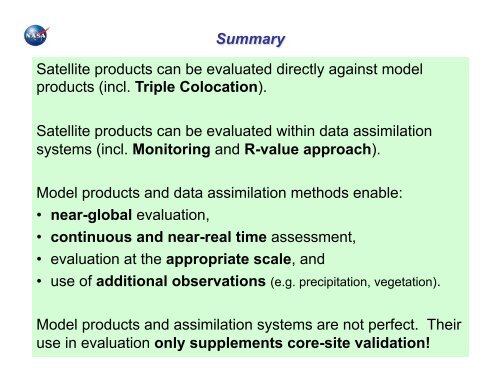 7. Model Products and Data Assimilation in Validation - SMAP - NASA
