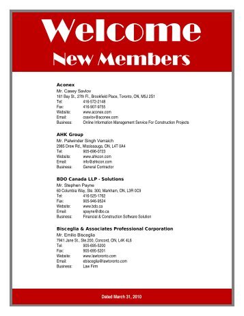 New Members - Toronto Construction Association