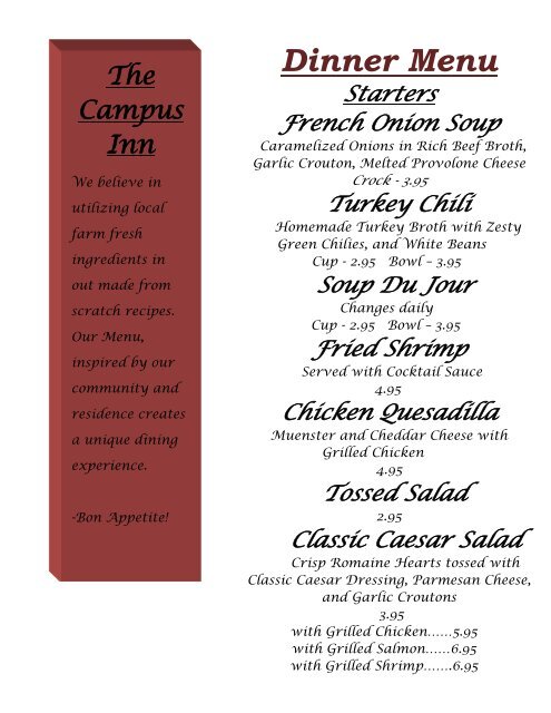 Campus Inn Regular Menu - Cross Keys Village