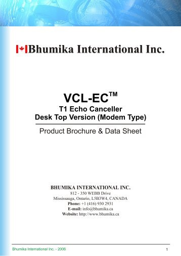 VCL-EC T1 Echo Canceller Desktop Version - Data Sheet - Bhumika
