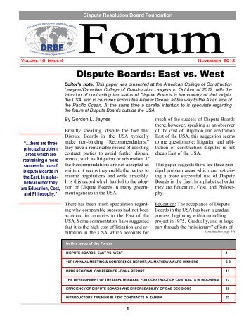 Dispute Boards: East vs. West - Dispute Resolution Board Foundation