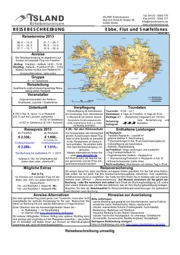 Ausführliche Reisebeschreibung - ISLAND Erlebnisreisen