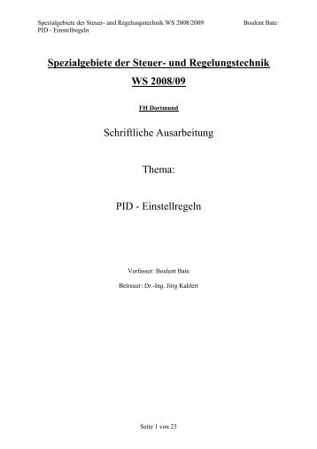 PID - Einstellregeln - Ingenieurbüro Dr. Kahlert