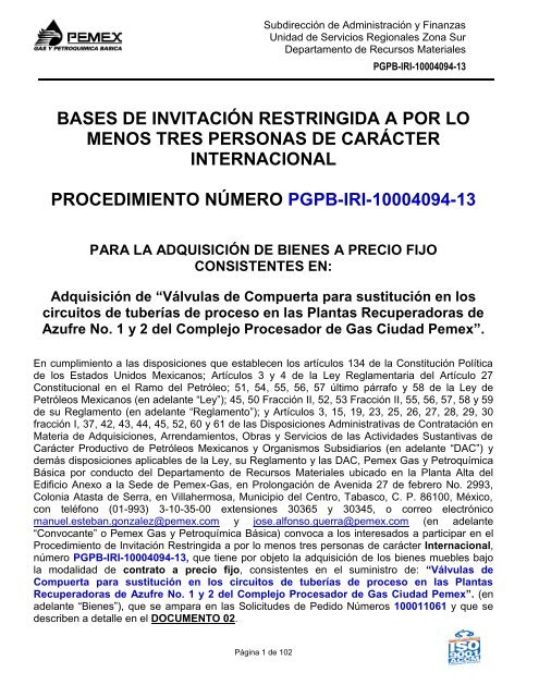 Versión Final Bases Válvulas 903 - Pemex Gas y Petroquímica Básica