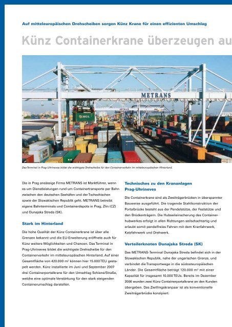 Containerkrane für Metrans Prag und Metrans Dunajska streda