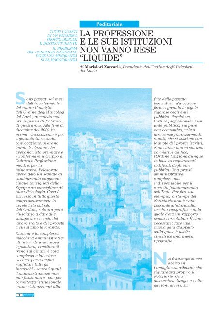 Notiziario n. 1-2/2010 - Ordine degli Psicologi del Lazio