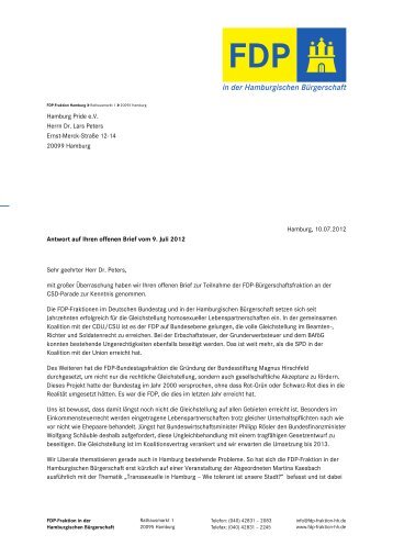 FDP-Antwort auf offenen Brief von Hamburg Pride zum Download