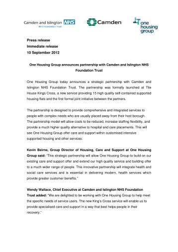 One Housing Group announces partnership with Camden and ...