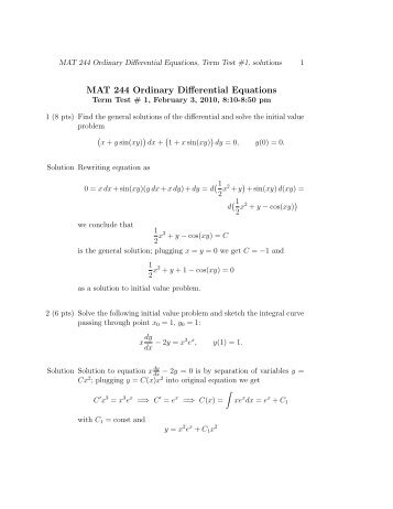 MAT 244 Ordinary Differential Equations