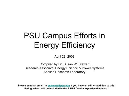 PSU Campus Efforts in Energy Efficiency - Penn State Institutes of ...