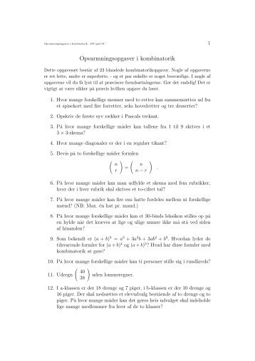 Opvarmningsopgaver i kombinatorik - Georg Mohr-Konkurrencen