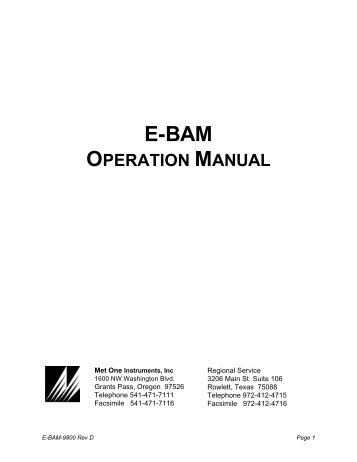 OPERATION MANUAL - Met One Instruments