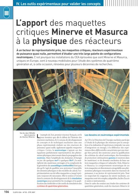 L'apport des maquettes critiques Minerve et Masurca à la ... - CEA