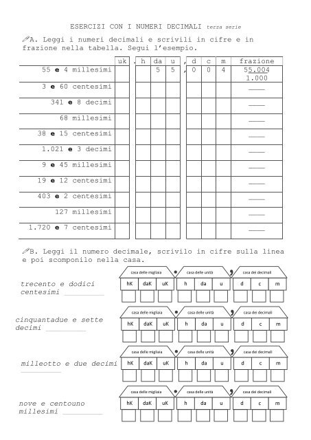 ESERCIZI CON I NUMERI DECIMALI terza serie ... - La Teca Didattica