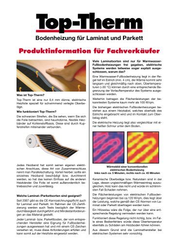 Bodenheizung für Laminat und Parkett ... - Jollytherm