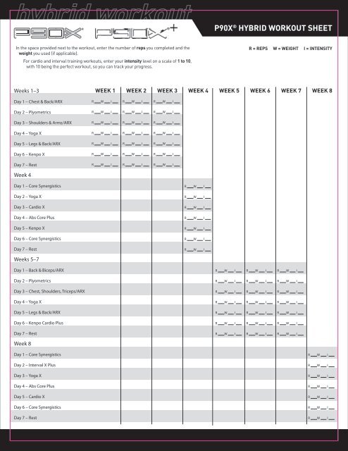 P90xÂ Hybrid Workout Sheet Team