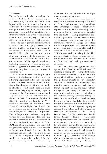 International Coaching Psychology Review, 4.2, September 2009