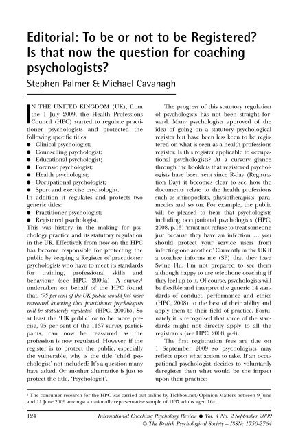 International Coaching Psychology Review, 4.2, September 2009