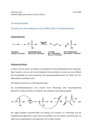 Versuchsprotokoll Versuch 2.6a: Herstellung von trans-Stilben ((E)-1 ...