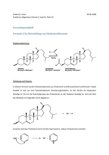 Versuchsprotokoll Versuch 2.5a: Herstellung von Cholesterylbenzoat