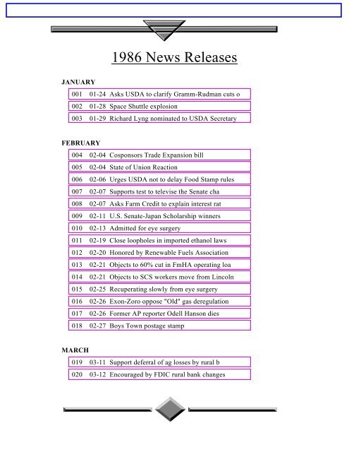 1986 News Releases - The Exon Library