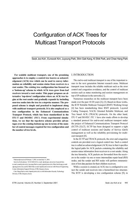 Configuration of ACK Trees for Multicast Transport ... - ETRI Journal