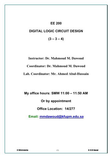 EE 200 DIGITAL LOGIC CIRCUIT DESIGN - KFUPM Open ...