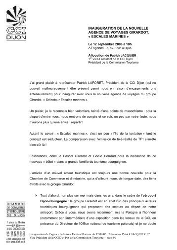 inauguration de la nouvelle agence de voyages ... - CCI CÃ´te-d'Or