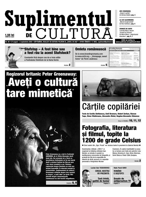 â Ave]i o cultur\ tare mimetic\â - Suplimentul de Cultura