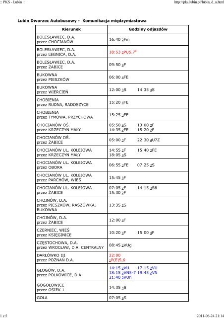 Lubin Dworzec Autobusowy - Komunikacja miÄdzymiastowa