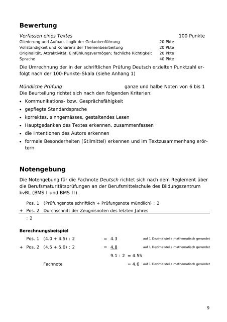 Wegleitung BMS II 10-12 (242 KB) - Bildungszentrum kvBL