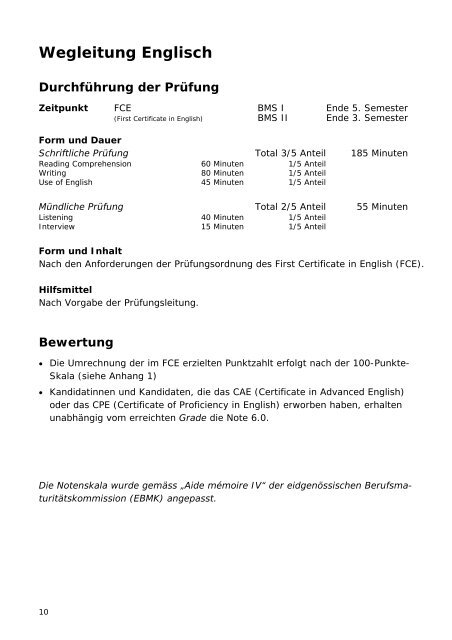 Wegleitung BMS II 10-12 (242 KB) - Bildungszentrum kvBL