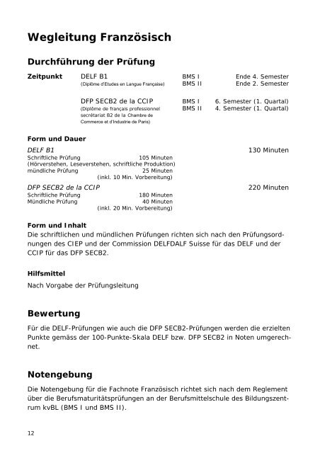 Wegleitung BMS II 10-12 (242 KB) - Bildungszentrum kvBL