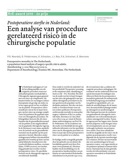 Thema: cardioanesthesiologie - Nederlandse Vereniging voor ...