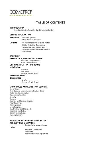 TABLE OF CONTENTS - Cosmoprof North America