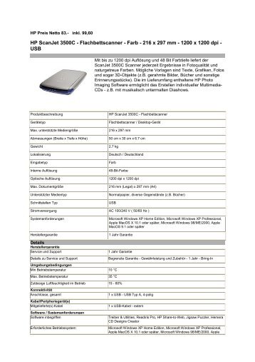 HP ScanJet 3500C - Flachbettscanner - Farb - 216 x 297 ... - K.p-edv