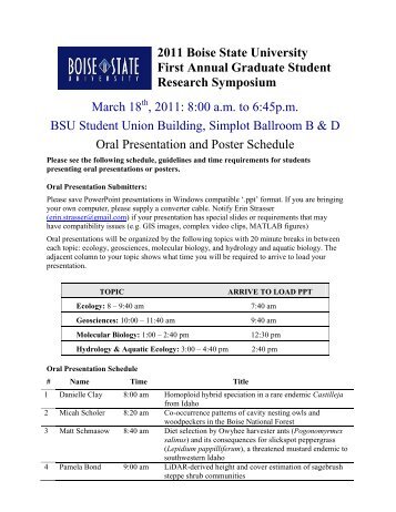 Schedule of Presentations - Boise State University