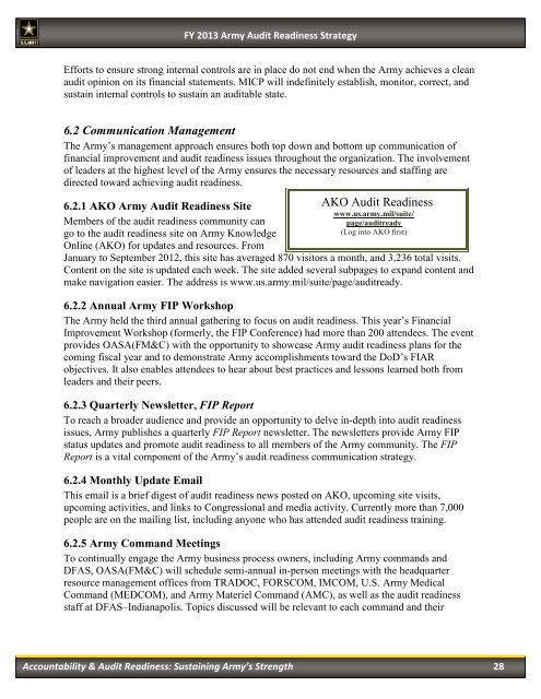 Army Audit Readiness Strategy FY 2013 - Army Financial ...