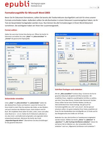 Formatierungshilfe für Microsoft Word 2003