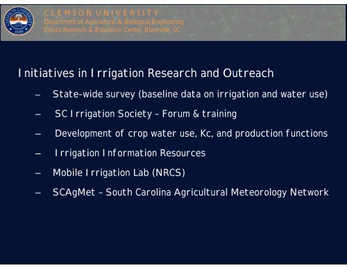 Irrigation in South Carolina - National Water Program