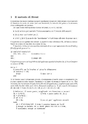 Breve descrizione del metodo di Brent - Matematica e Applicazioni