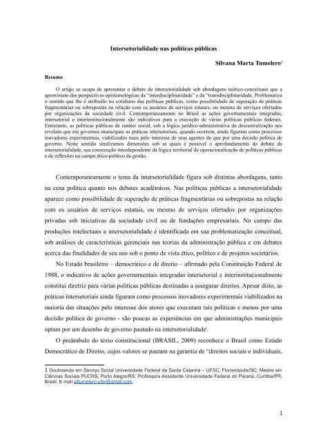 Intersetorialidade nas PolÃ­ticas PÃºblicas - UFPR Litoral ...