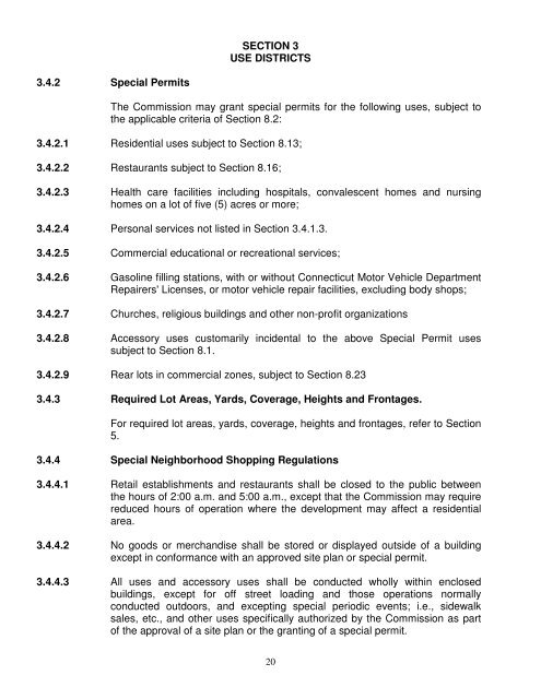 TOWN OF GRANBY ZONING REGULATIONS TABLE OF CONTENTS